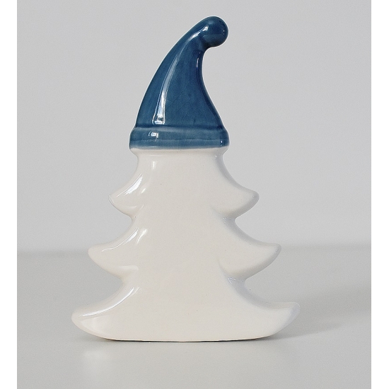 Choinka Ceramiczna, Biała z Niebieską Czapką, Skandynawski Styl